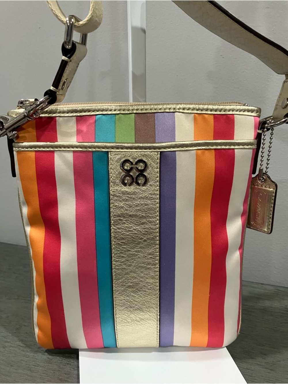 Coach Multicolor Stripe Crossbody with Gold Trim